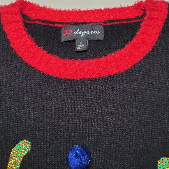 33 Degrees Christmas Sweater Crewneck Holiday Party Black Red Womens Size Small - Picture 5 of 11